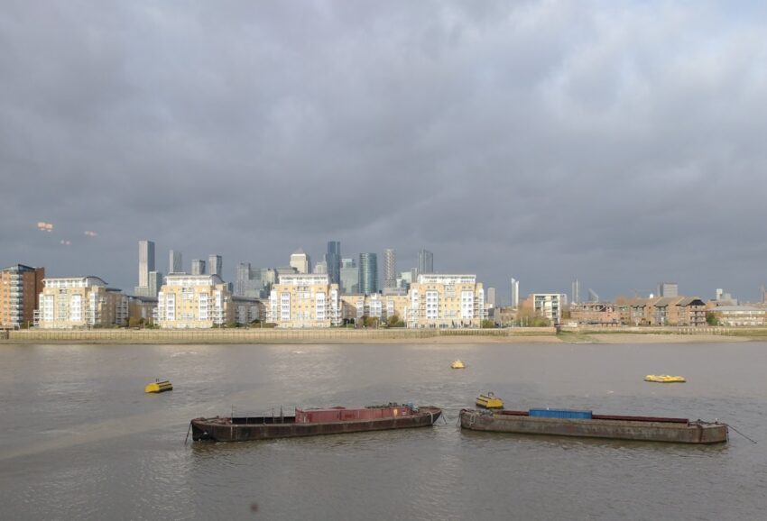 view of london - blocks of flats from river